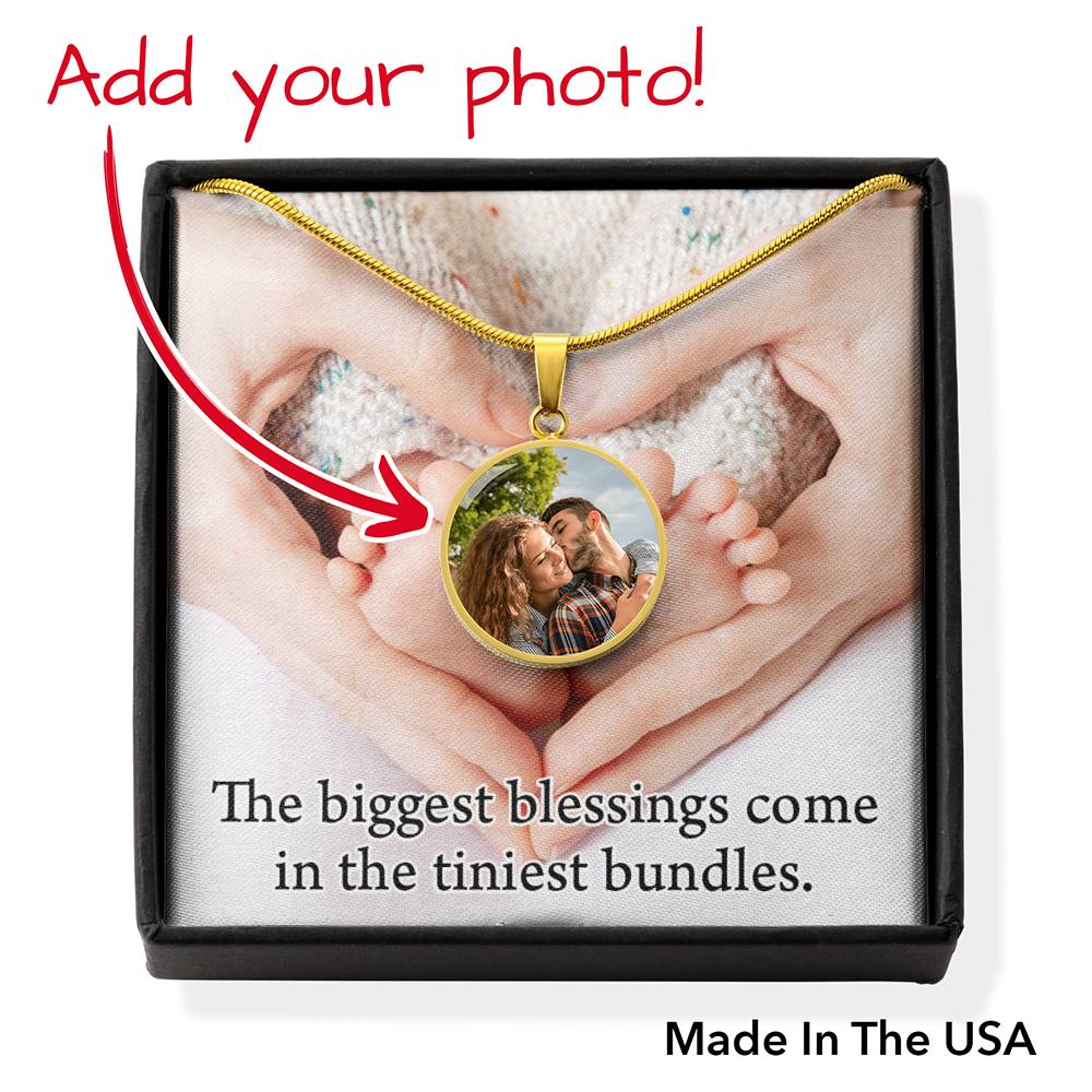 Personalized Expecting Mother Life'S Biggest Blessing Pregnancy Message Circle Necklace Stainless Steel or 18k Gold 18-22"-Express Your Love Gifts