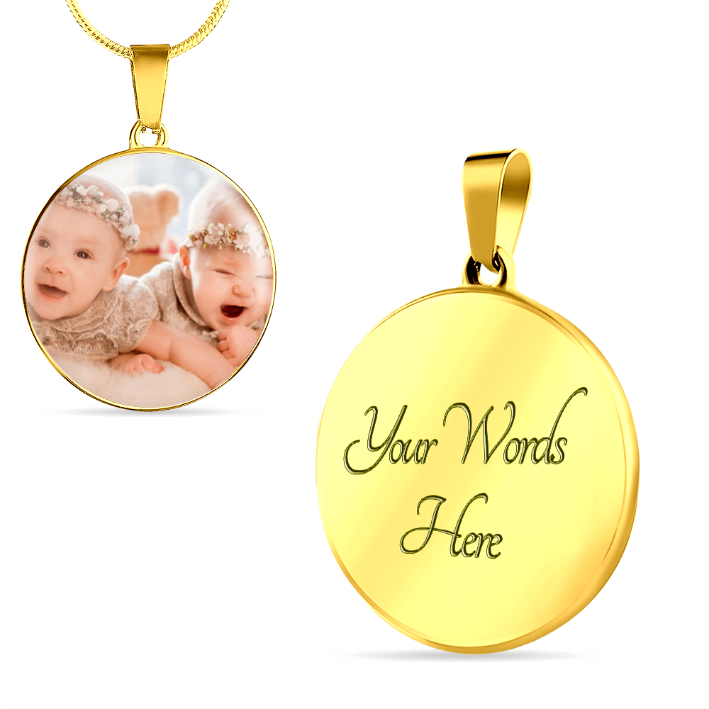 Personalized Expecting Mother To Twin Blessings Pregnancy Message Circle Necklace Stainless Steel or 18k Gold 18-22"-Express Your Love Gifts