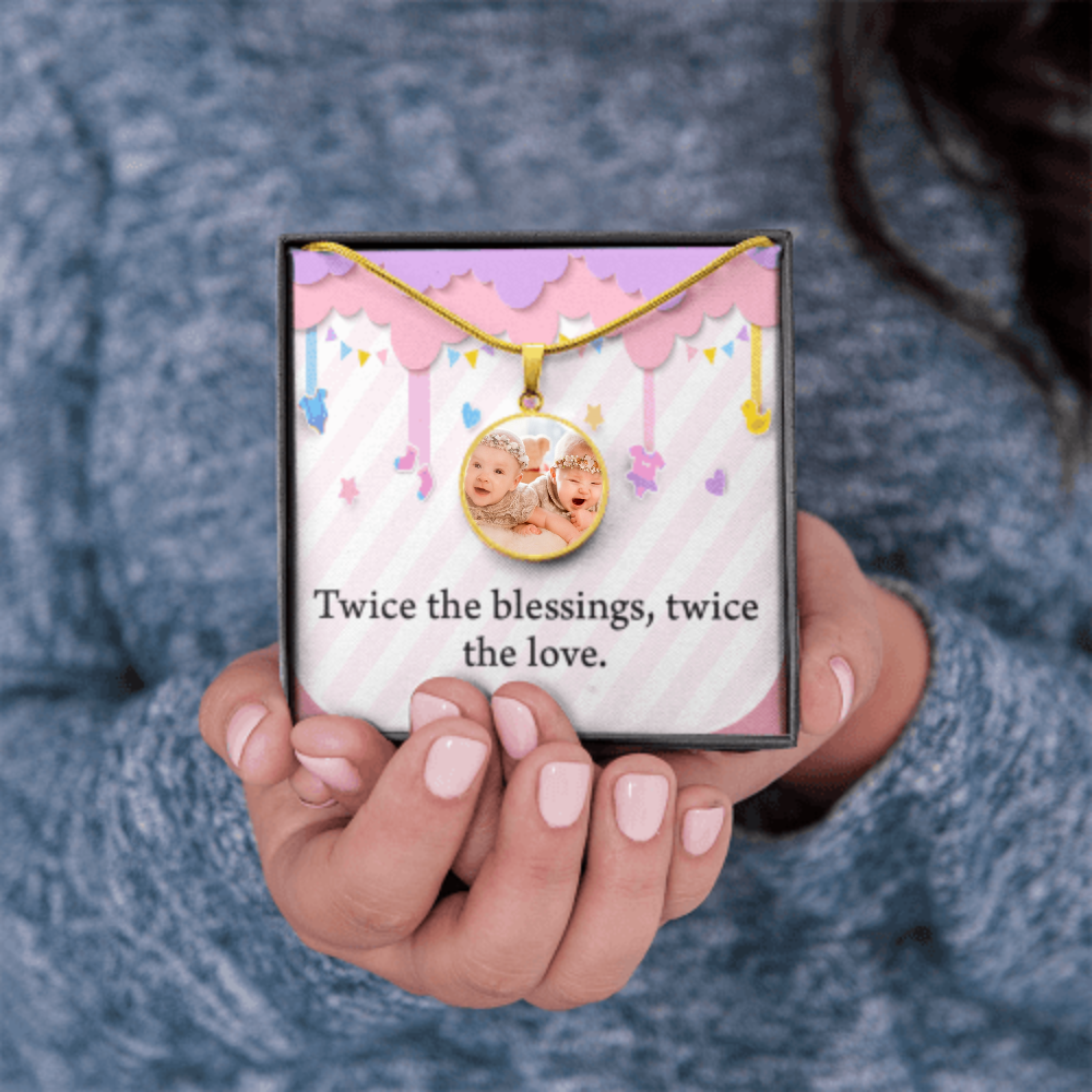 Personalized Expecting Mother To Twin Blessings Pregnancy Message Circle Necklace Stainless Steel or 18k Gold 18-22"-Express Your Love Gifts