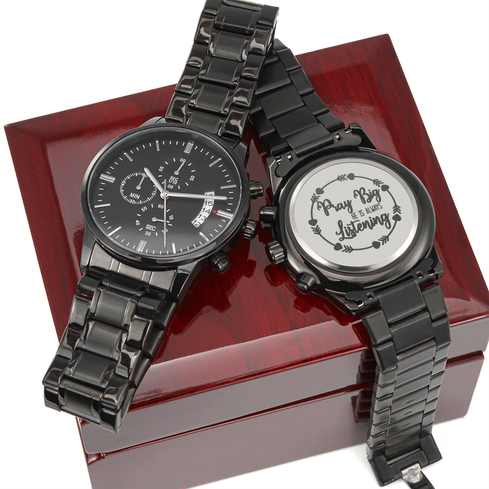 Pray Big Engraved Bible Verse Men's Watch Multifunction Stainless Steel W Copper Dial-Express Your Love Gifts