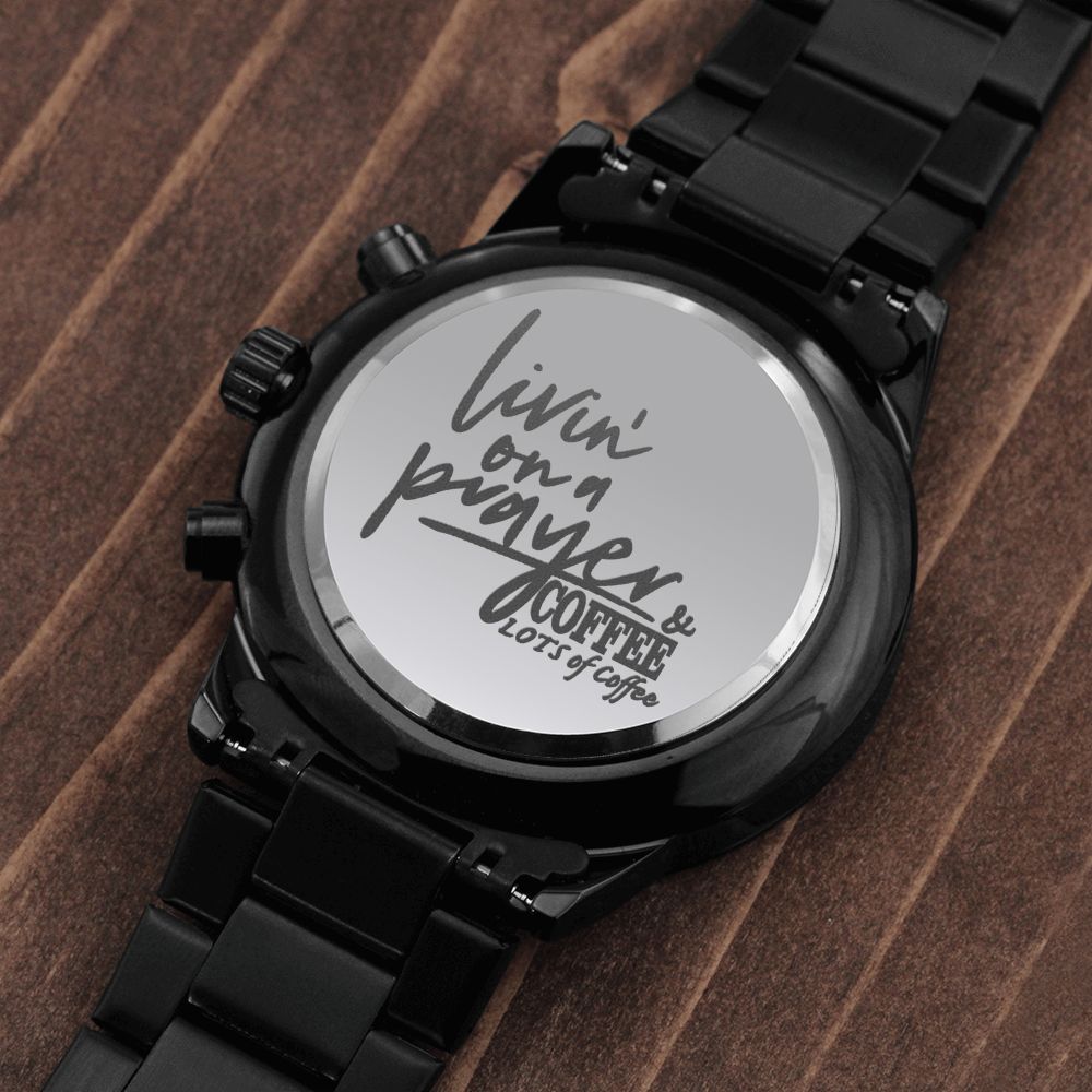 Prayer And Coffee Engraved Bible Verse Men's Watch Multifunction Stainless Steel W Copper Dial-Express Your Love Gifts