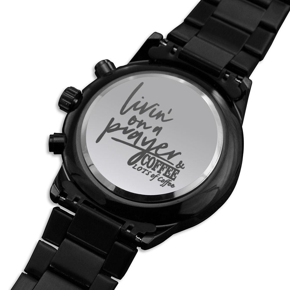 Prayer And Coffee Engraved Bible Verse Men's Watch Multifunction Stainless Steel W Copper Dial-Express Your Love Gifts
