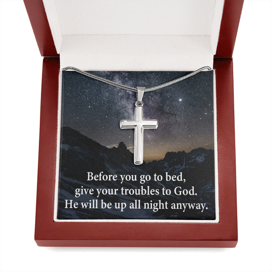 Scripture Card Give Your Troubles to God Cross Card Necklace w Stainless Steel Pendant-Express Your Love Gifts