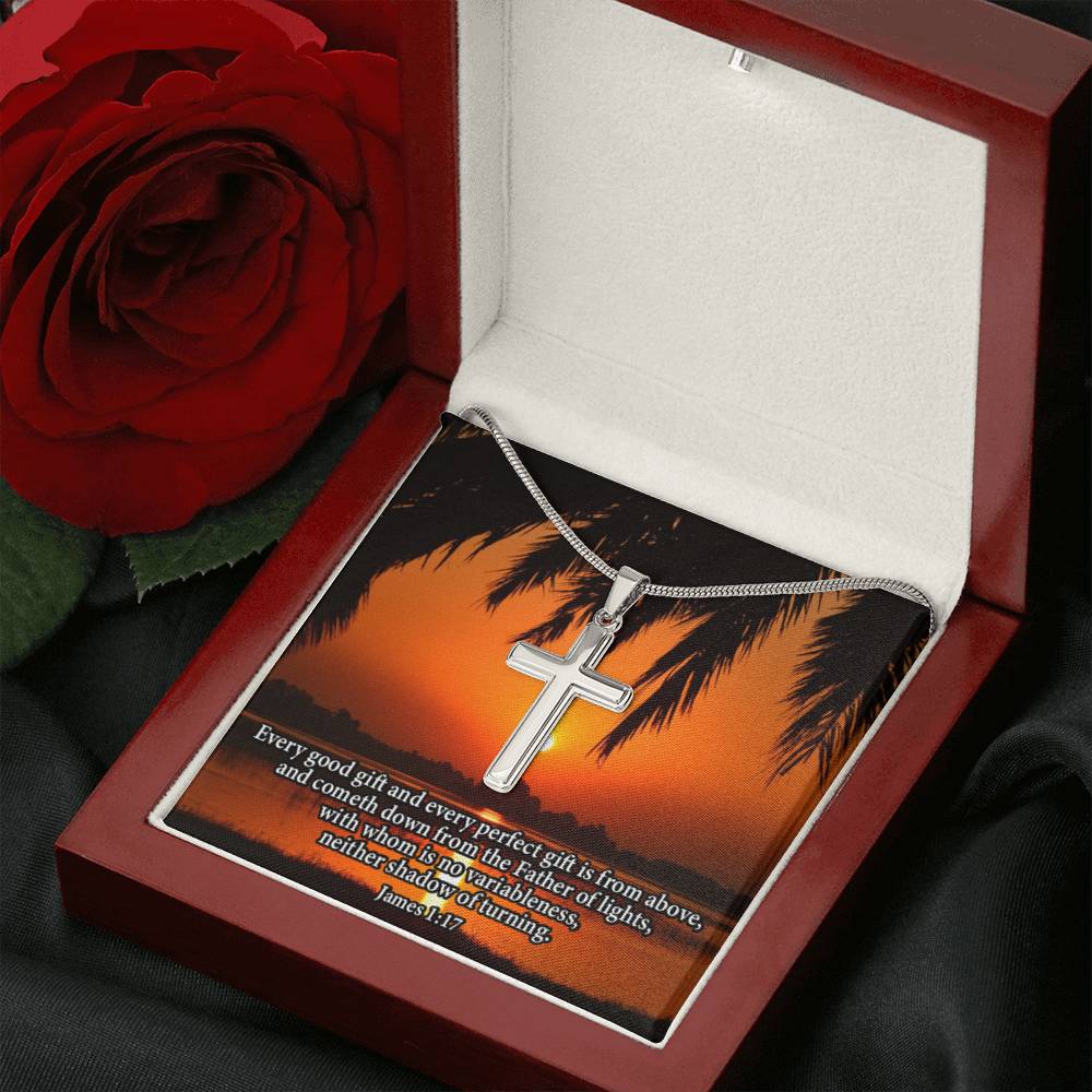 Scripture Card James 1:17 Cross Card Necklace w Stainless Steel Pendant Religious Gift-Express Your Love Gifts