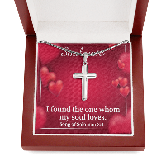 Scripture Card My Soul Loves Song of Solomon 3:4 Cross Card Necklace w Stainless Steel Pendant Religious Gift-Express Your Love Gifts