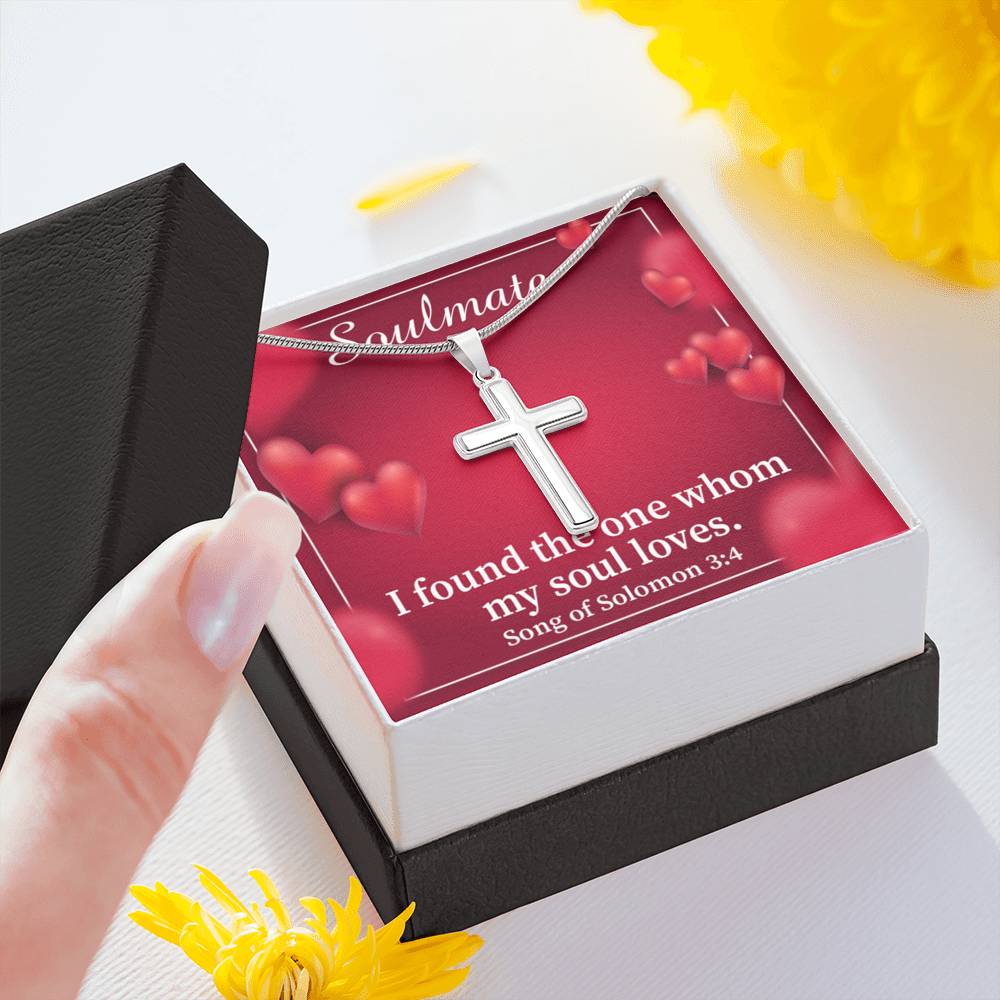Scripture Card My Soul Loves Song of Solomon 3:4 Cross Card Necklace w Stainless Steel Pendant Religious Gift-Express Your Love Gifts