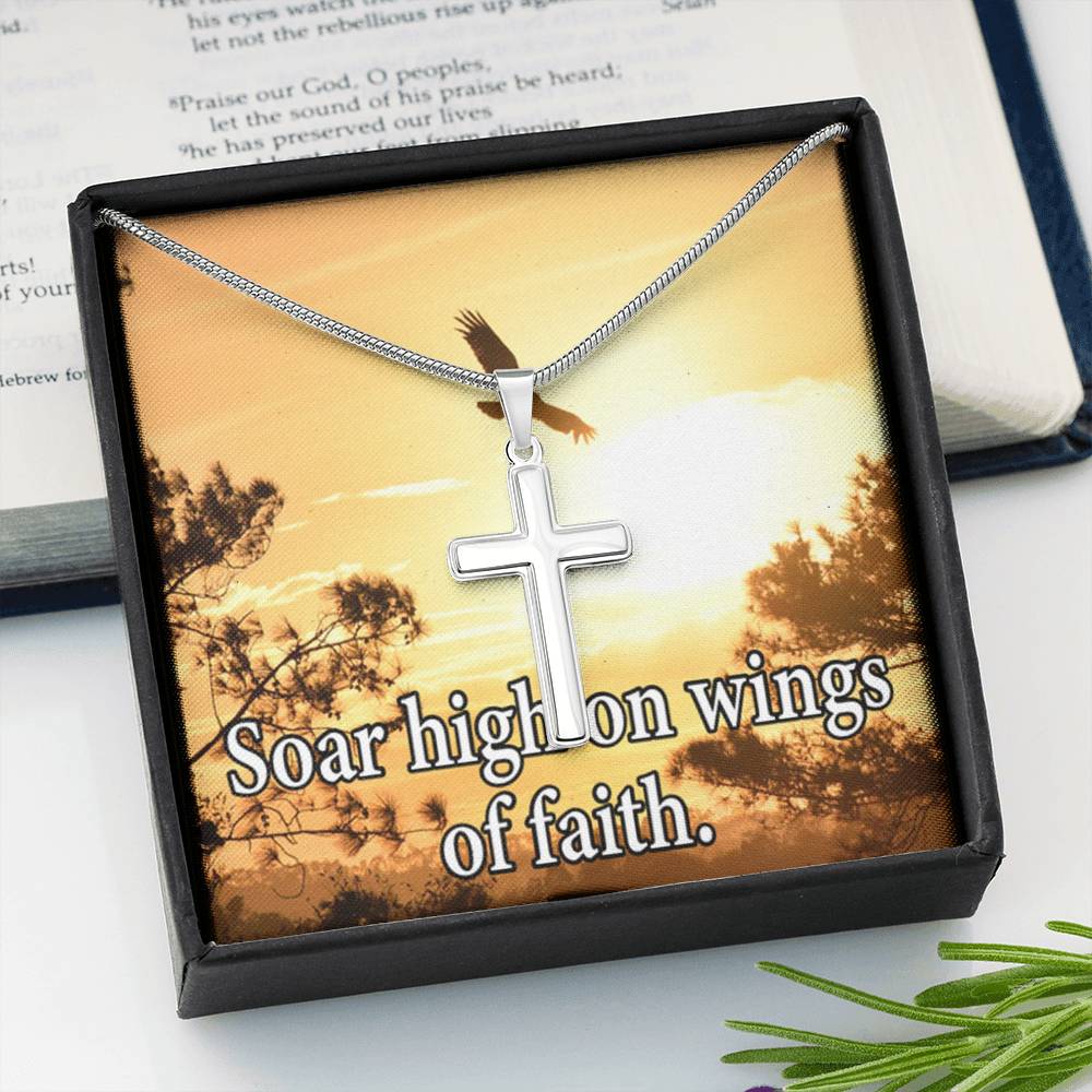 Scripture Card Soar High On Faith Scripture Cross Card Necklace w Stainless Steel Pendant Religious Gift-Express Your Love Gifts