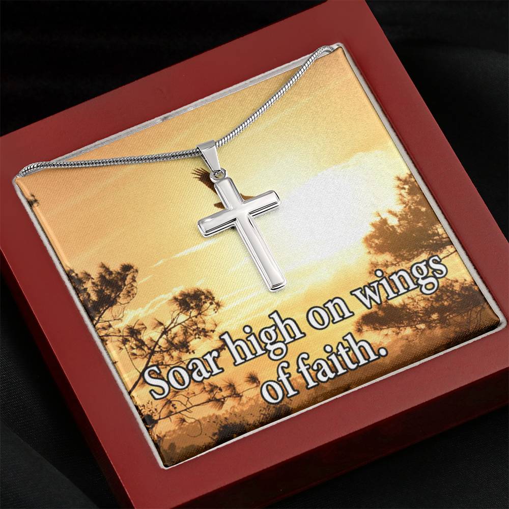 Scripture Card Soar High On Faith Scripture Cross Card Necklace w Stainless Steel Pendant Religious Gift-Express Your Love Gifts
