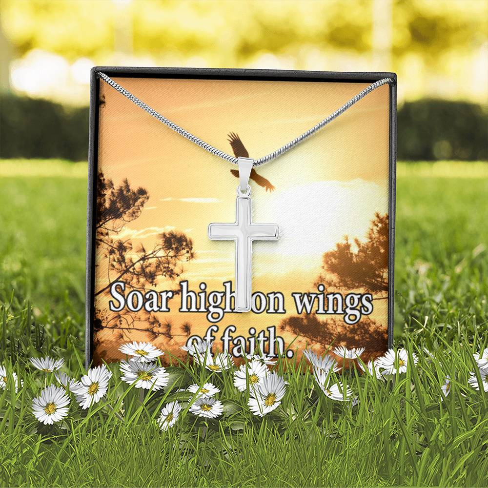 Scripture Card Soar High On Faith Scripture Cross Card Necklace w Stainless Steel Pendant Religious Gift-Express Your Love Gifts