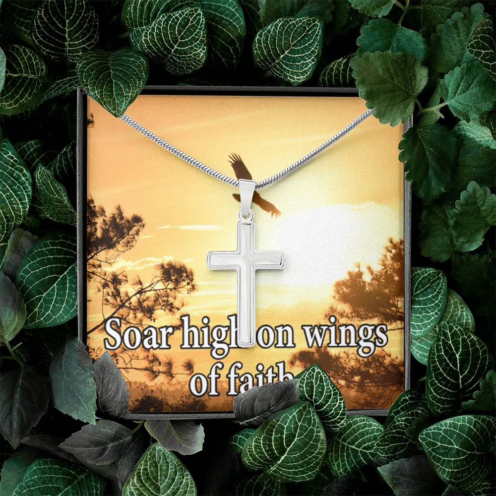 Scripture Card Soar High On Faith Scripture Cross Card Necklace w Stainless Steel Pendant Religious Gift-Express Your Love Gifts