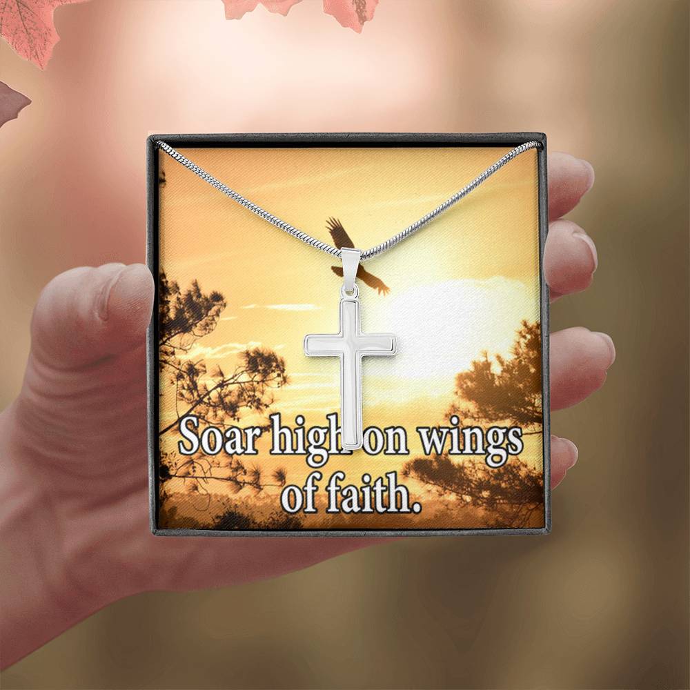 Scripture Card Soar High On Faith Scripture Cross Card Necklace w Stainless Steel Pendant Religious Gift-Express Your Love Gifts