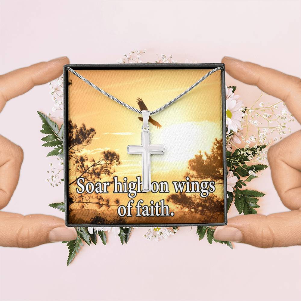 Scripture Card Soar High On Faith Scripture Cross Card Necklace w Stainless Steel Pendant Religious Gift-Express Your Love Gifts