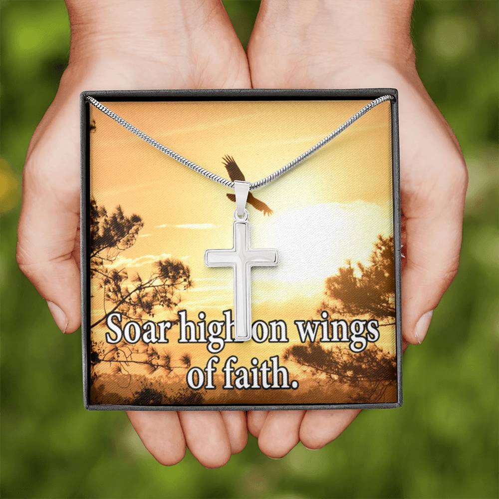 Scripture Card Soar High On Faith Scripture Cross Card Necklace w Stainless Steel Pendant Religious Gift-Express Your Love Gifts