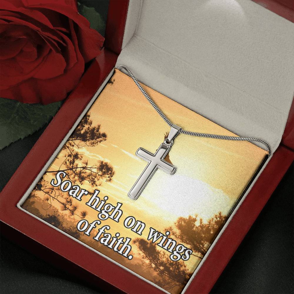 Scripture Card Soar High On Faith Scripture Cross Card Necklace w Stainless Steel Pendant Religious Gift-Express Your Love Gifts