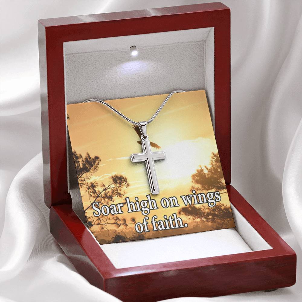 Scripture Card Soar High On Faith Scripture Cross Card Necklace w Stainless Steel Pendant Religious Gift-Express Your Love Gifts