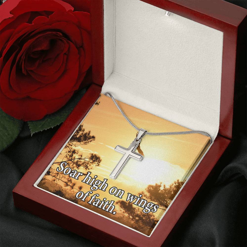 Scripture Card Soar High On Faith Scripture Cross Card Necklace w Stainless Steel Pendant Religious Gift-Express Your Love Gifts