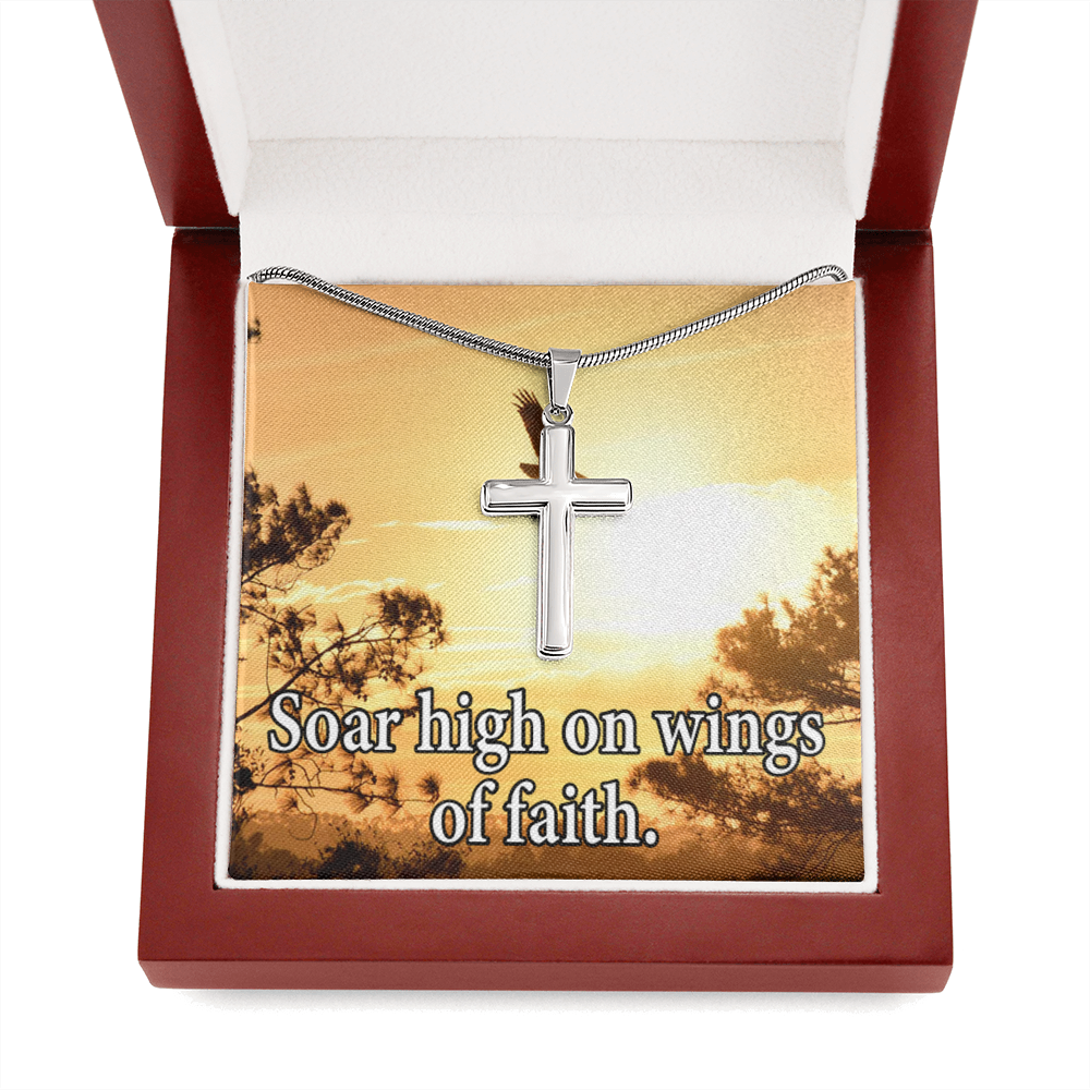 Scripture Card Soar High On Faith Scripture Cross Card Necklace w Stainless Steel Pendant Religious Gift-Express Your Love Gifts