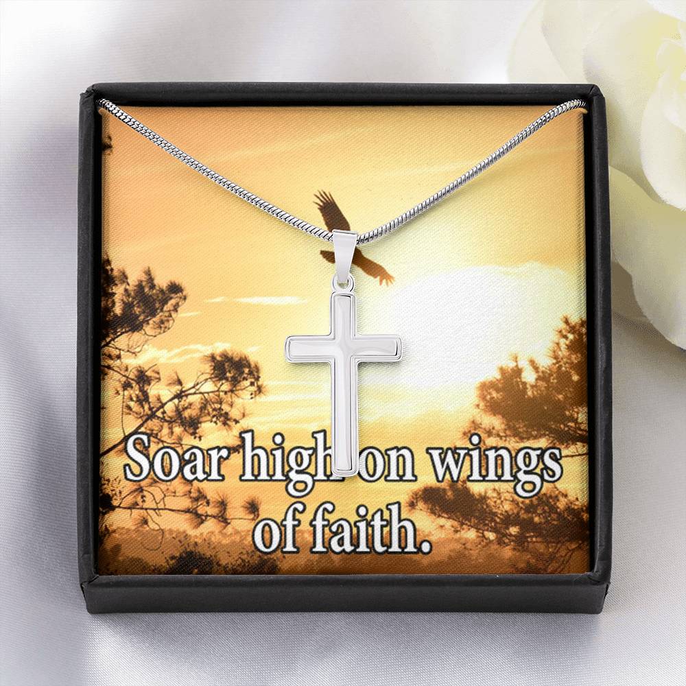 Scripture Card Soar High On Faith Scripture Cross Card Necklace w Stainless Steel Pendant Religious Gift-Express Your Love Gifts
