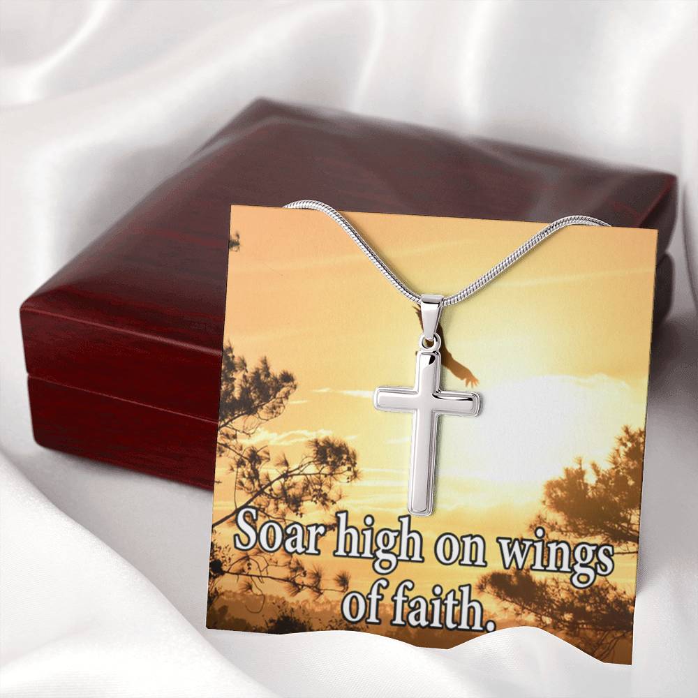 Scripture Card Soar High On Faith Scripture Cross Card Necklace w Stainless Steel Pendant Religious Gift-Express Your Love Gifts