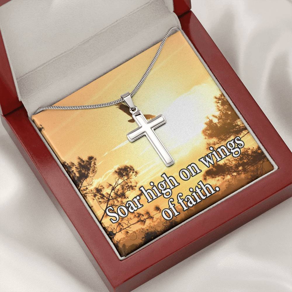 Scripture Card Soar High On Faith Scripture Cross Card Necklace w Stainless Steel Pendant Religious Gift-Express Your Love Gifts