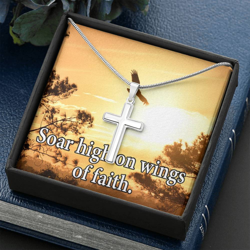 Scripture Card Soar High On Faith Scripture Cross Card Necklace w Stainless Steel Pendant Religious Gift-Express Your Love Gifts