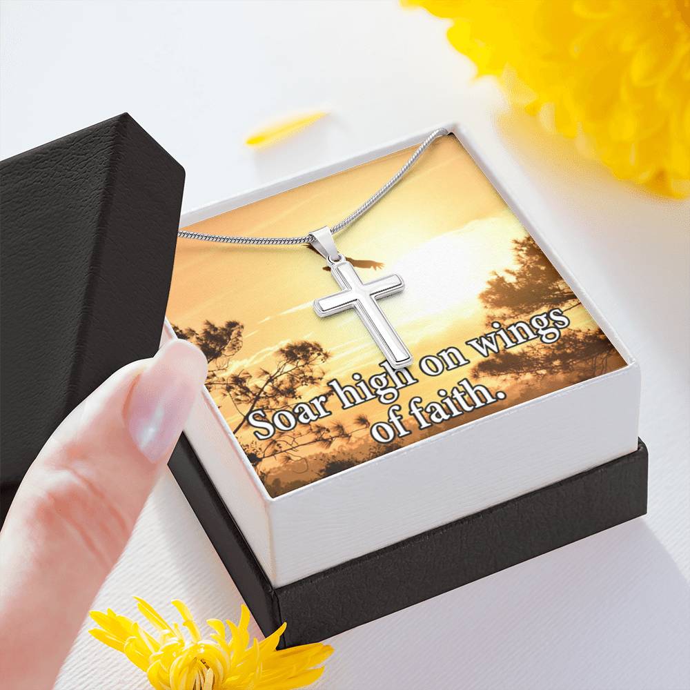Scripture Card Soar High On Faith Scripture Cross Card Necklace w Stainless Steel Pendant Religious Gift-Express Your Love Gifts