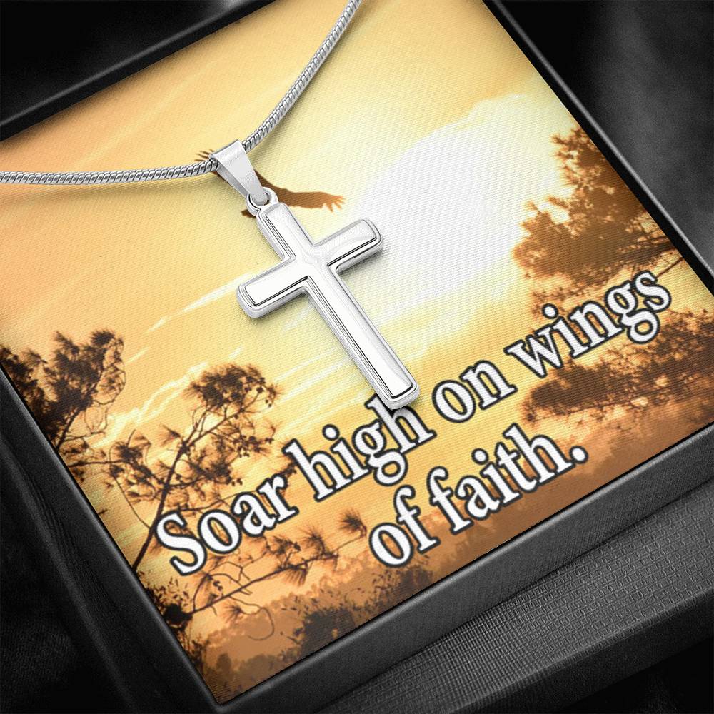 Scripture Card Soar High On Faith Scripture Cross Card Necklace w Stainless Steel Pendant Religious Gift-Express Your Love Gifts