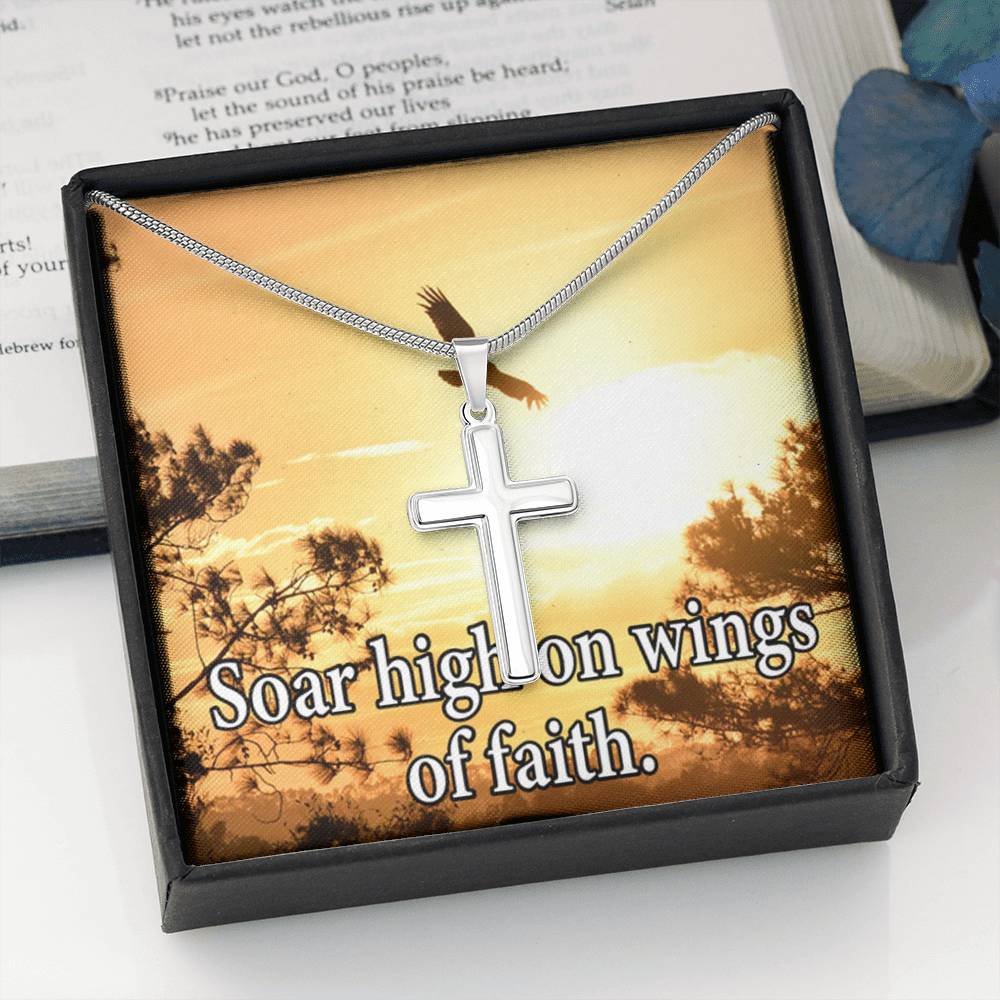Scripture Card Soar High On Faith Scripture Cross Card Necklace w Stainless Steel Pendant Religious Gift-Express Your Love Gifts