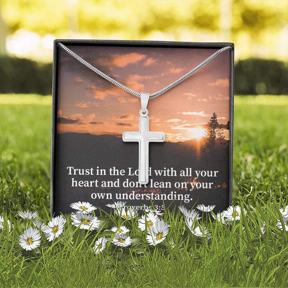 Scripture Card Trust In The Lord Proverbs 3:5 Cross Card Necklace w Stainless Steel Pendant Religious Gift-Express Your Love Gifts