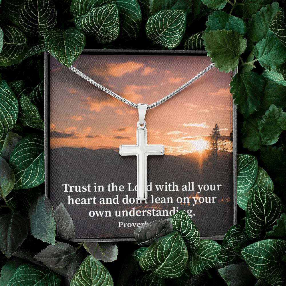 Scripture Card Trust In The Lord Proverbs 3:5 Cross Card Necklace w Stainless Steel Pendant Religious Gift-Express Your Love Gifts