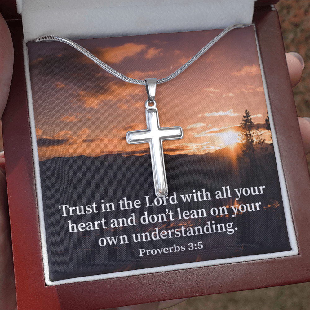 Scripture Card Trust In The Lord Proverbs 3:5 Cross Card Necklace w Stainless Steel Pendant Religious Gift-Express Your Love Gifts