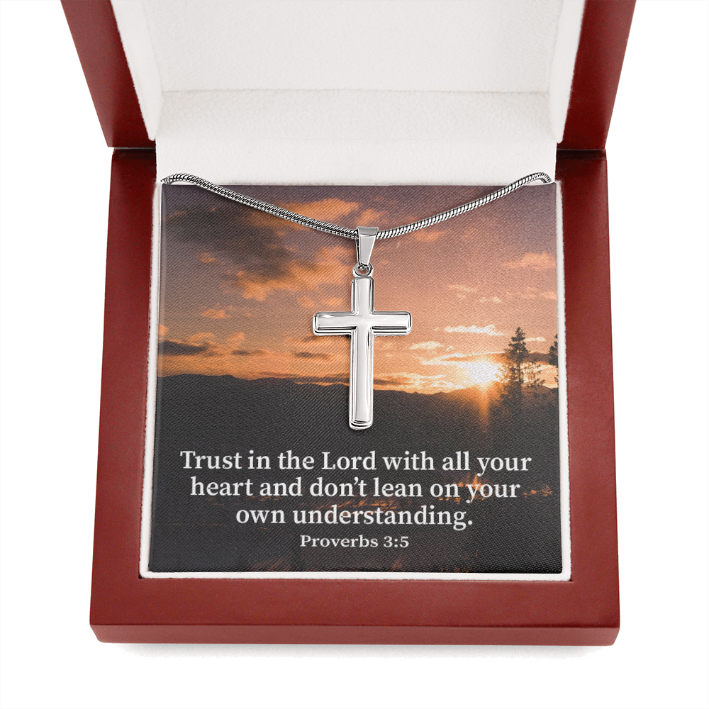 Scripture Card Trust In The Lord Proverbs 3:5 Cross Card Necklace w Stainless Steel Pendant Religious Gift-Express Your Love Gifts