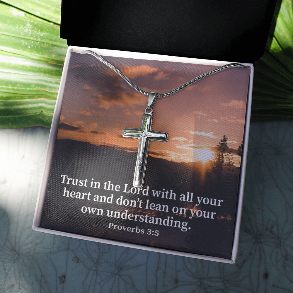 Scripture Card Trust In The Lord Proverbs 3:5 Cross Card Necklace w Stainless Steel Pendant Religious Gift-Express Your Love Gifts