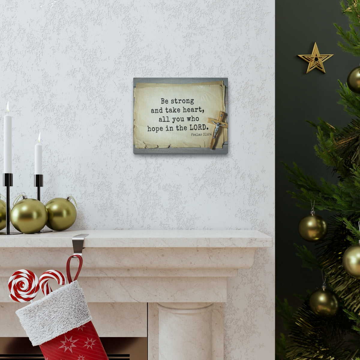 Scripture Walls Be Strong Psalms 31:24 Bible Verse Canvas Christian Wall Art Ready to Hang Unframed-Express Your Love Gifts