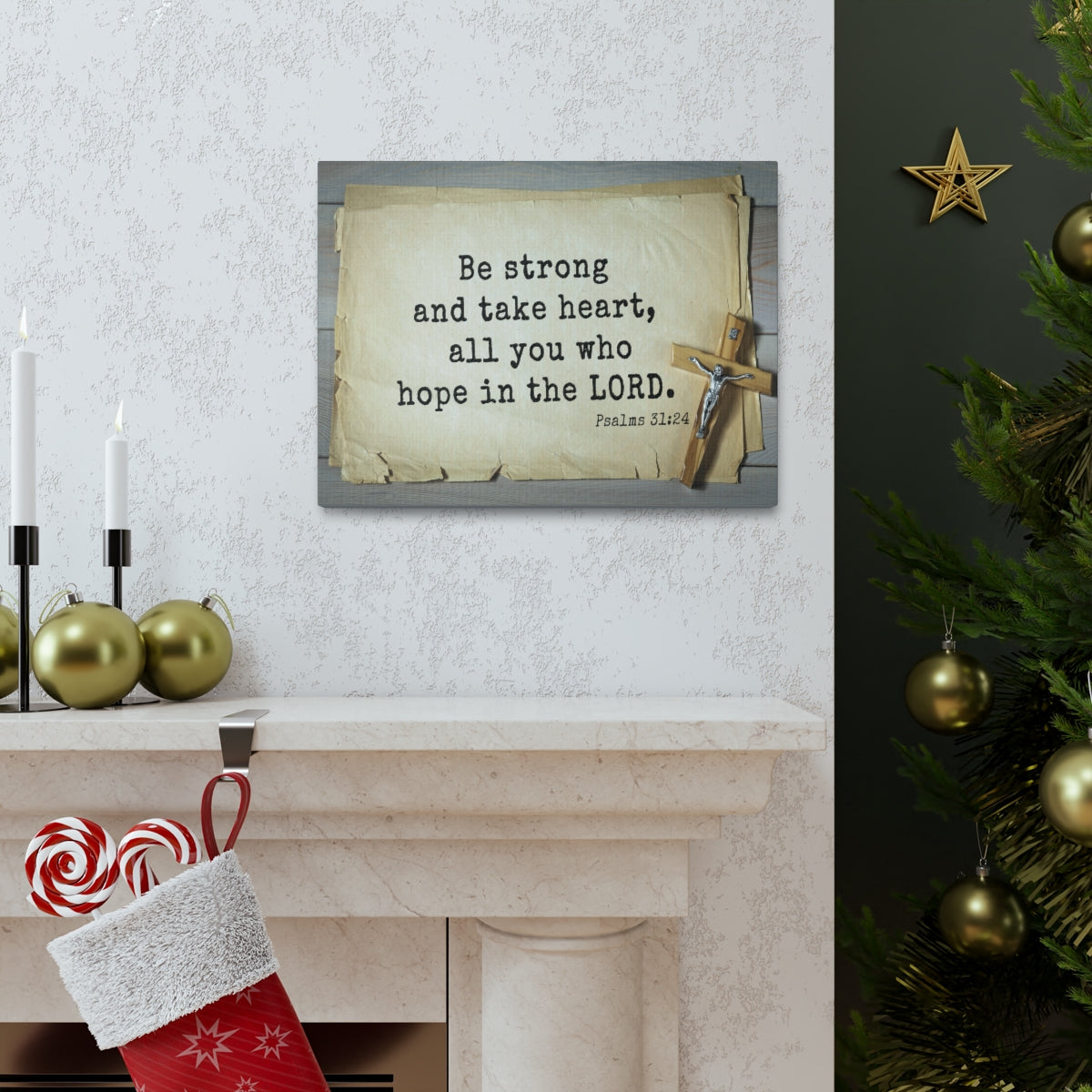 Scripture Walls Be Strong Psalms 31:24 Bible Verse Canvas Christian Wall Art Ready to Hang Unframed-Express Your Love Gifts