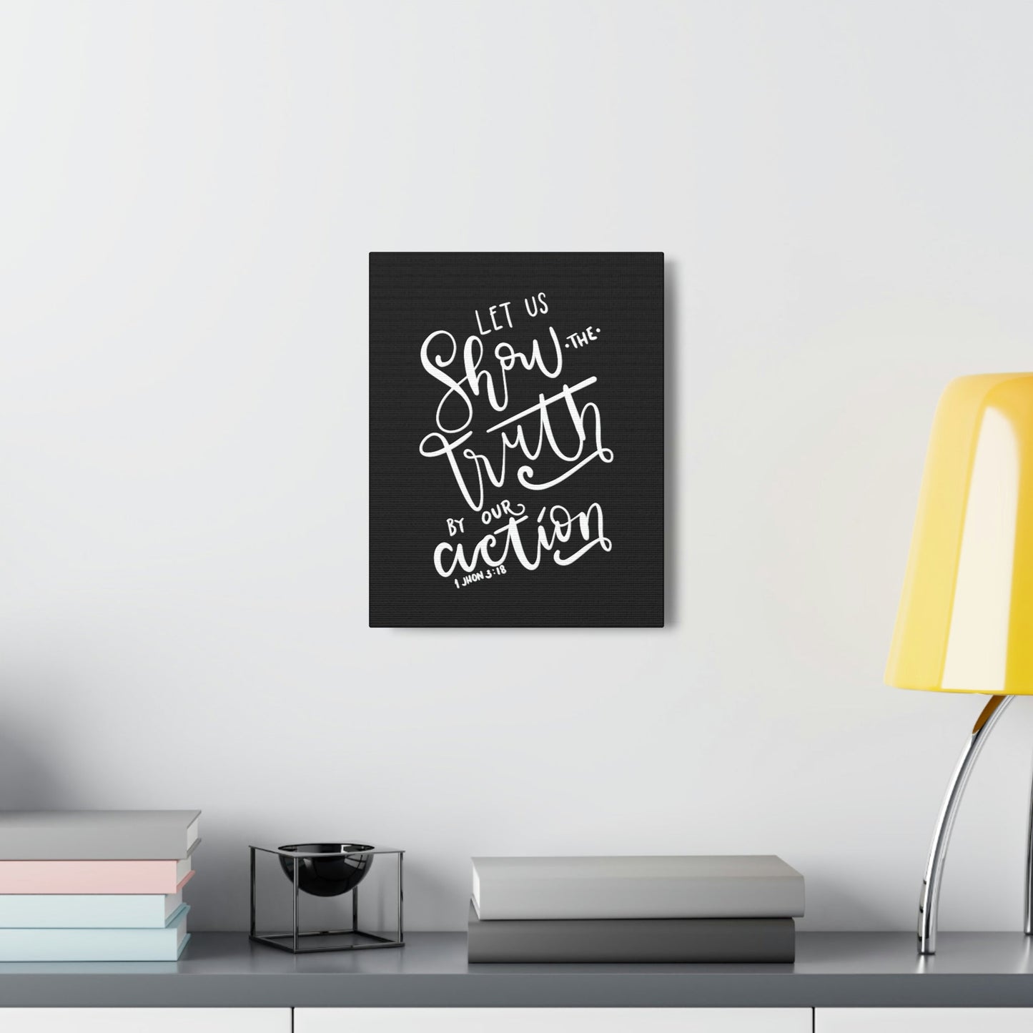 Scripture Walls By Our Action 1 John 3:18 Bible Verse Canvas Christian Wall Art Ready to Hang Unframed-Express Your Love Gifts