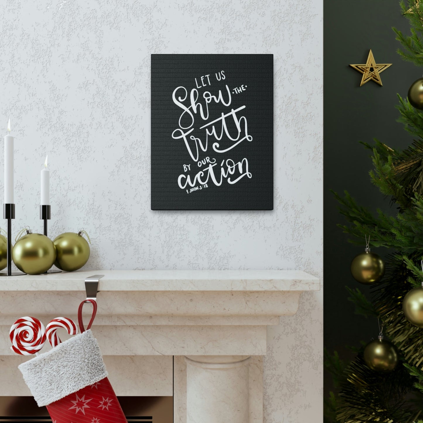 Scripture Walls By Our Action 1 John 3:18 Bible Verse Canvas Christian Wall Art Ready to Hang Unframed-Express Your Love Gifts