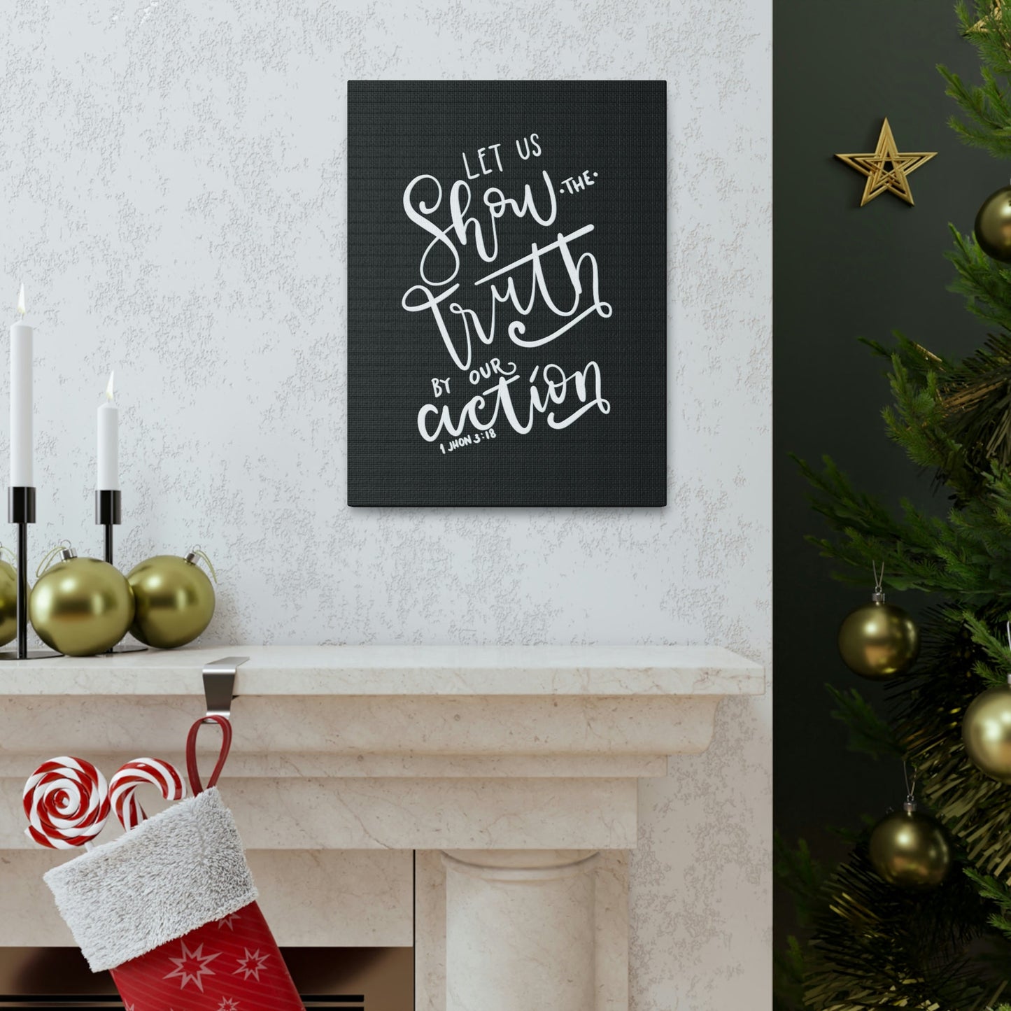Scripture Walls By Our Action 1 John 3:18 Bible Verse Canvas Christian Wall Art Ready to Hang Unframed-Express Your Love Gifts
