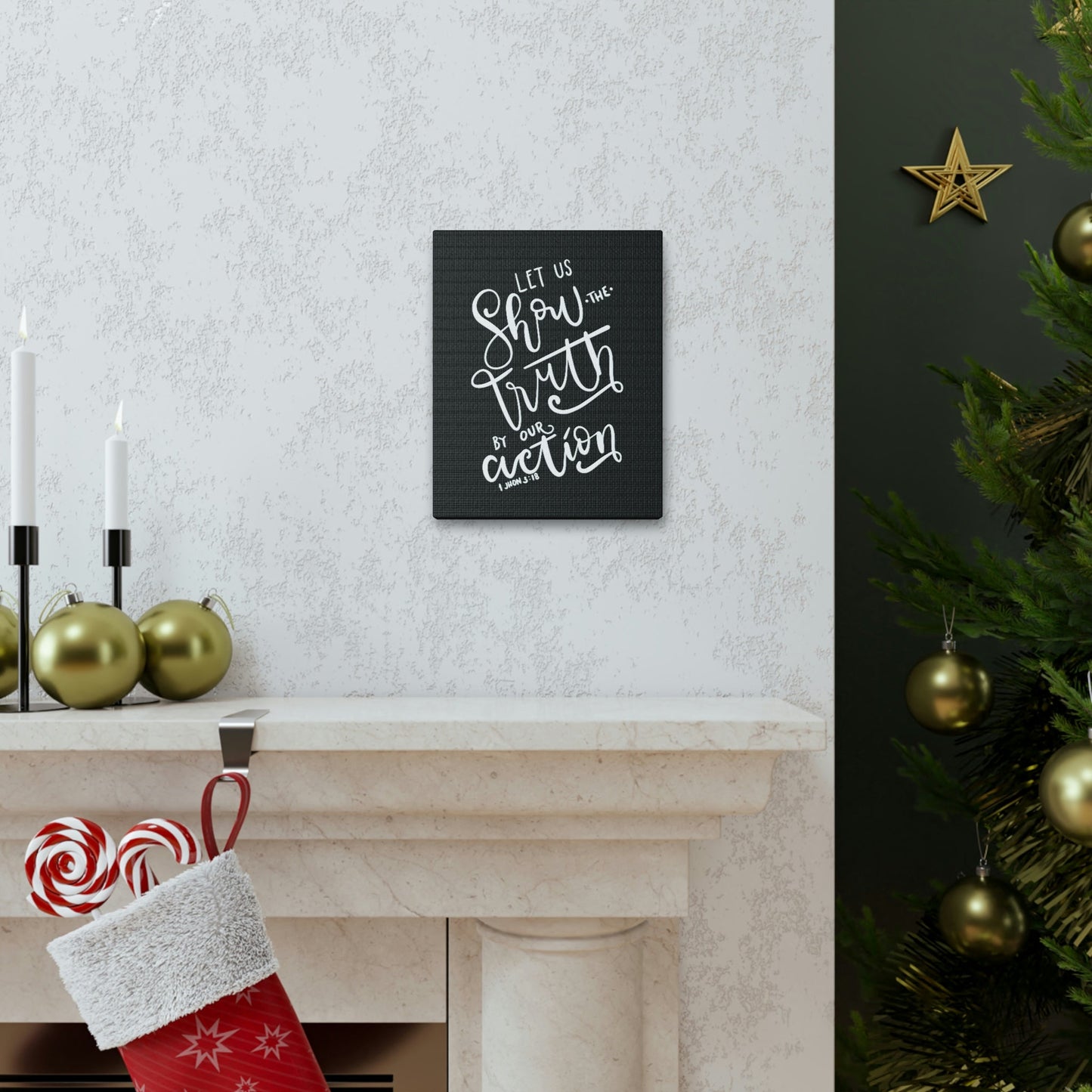 Scripture Walls By Our Action 1 John 3:18 Bible Verse Canvas Christian Wall Art Ready to Hang Unframed-Express Your Love Gifts