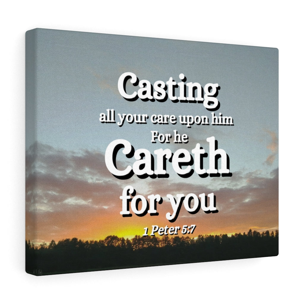 CAreth For You 1 Peter 5:7 Bible Verse Canvas Christian Wall Art Ready to Hang Unframed-Express Your Love Gifts