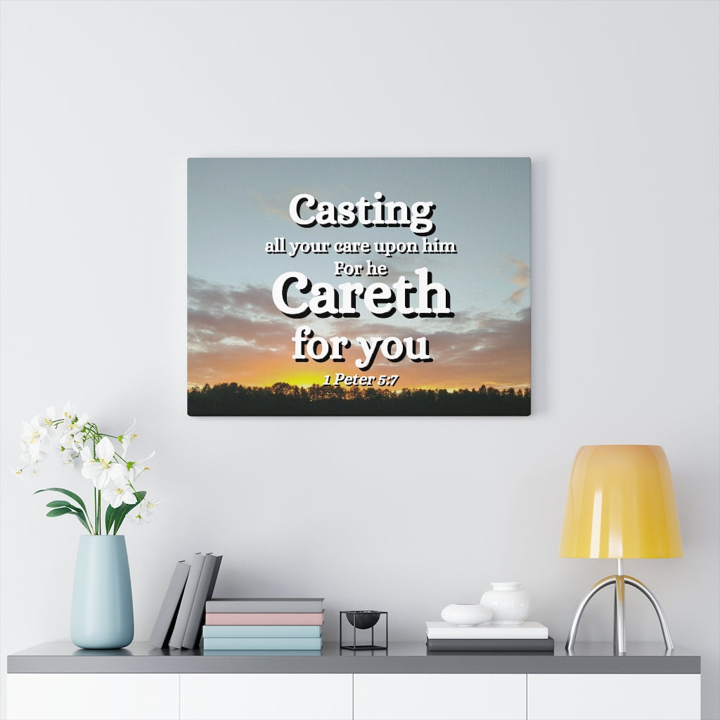 CAreth For You 1 Peter 5:7 Bible Verse Canvas Christian Wall Art Ready to Hang Unframed-Express Your Love Gifts