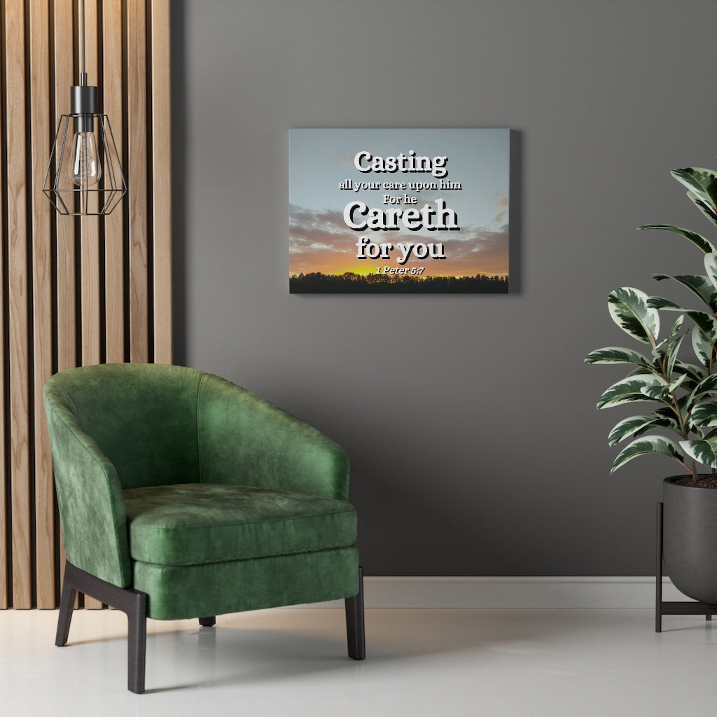 CAreth For You 1 Peter 5:7 Bible Verse Canvas Christian Wall Art Ready to Hang Unframed-Express Your Love Gifts