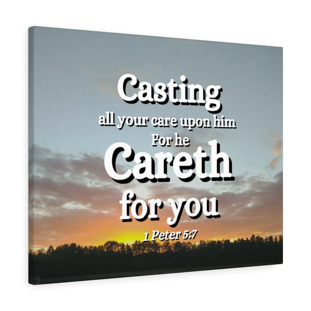 CAreth For You 1 Peter 5:7 Bible Verse Canvas Christian Wall Art Ready to Hang Unframed-Express Your Love Gifts