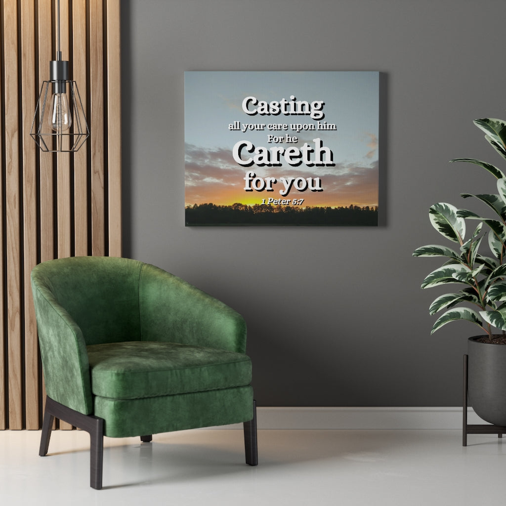 CAreth For You 1 Peter 5:7 Bible Verse Canvas Christian Wall Art Ready to Hang Unframed-Express Your Love Gifts