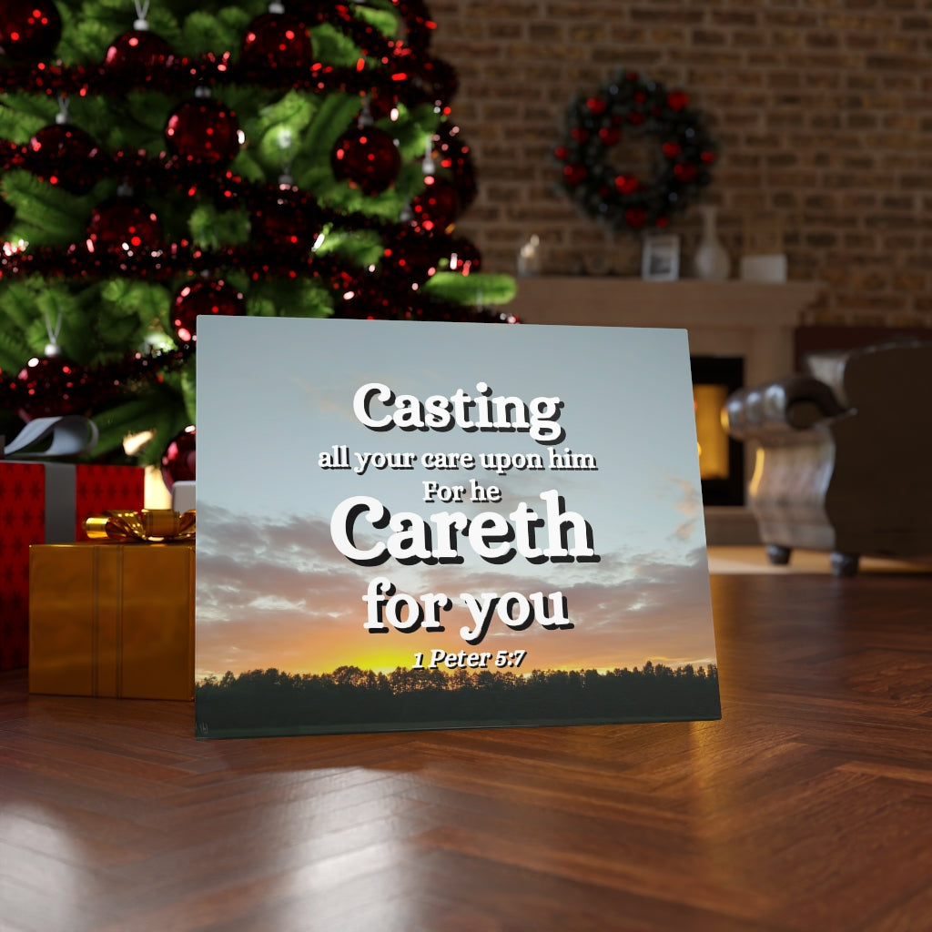 CAreth For You 1 Peter 5:7 Bible Verse Canvas Christian Wall Art Ready to Hang Unframed-Express Your Love Gifts