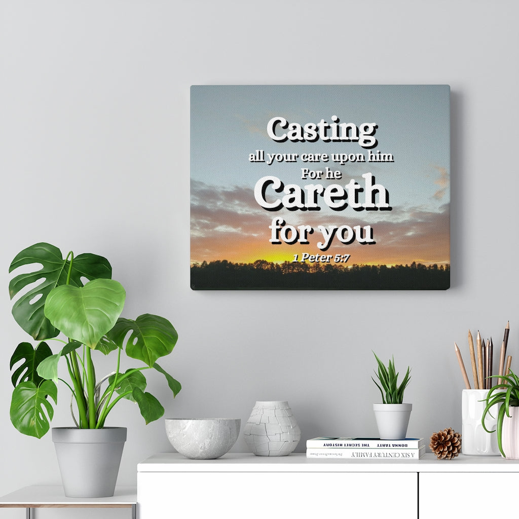 CAreth For You 1 Peter 5:7 Bible Verse Canvas Christian Wall Art Ready to Hang Unframed-Express Your Love Gifts