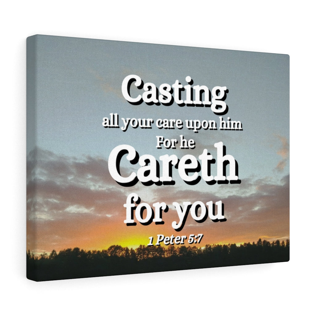 CAreth For You 1 Peter 5:7 Bible Verse Canvas Christian Wall Art Ready to Hang Unframed-Express Your Love Gifts