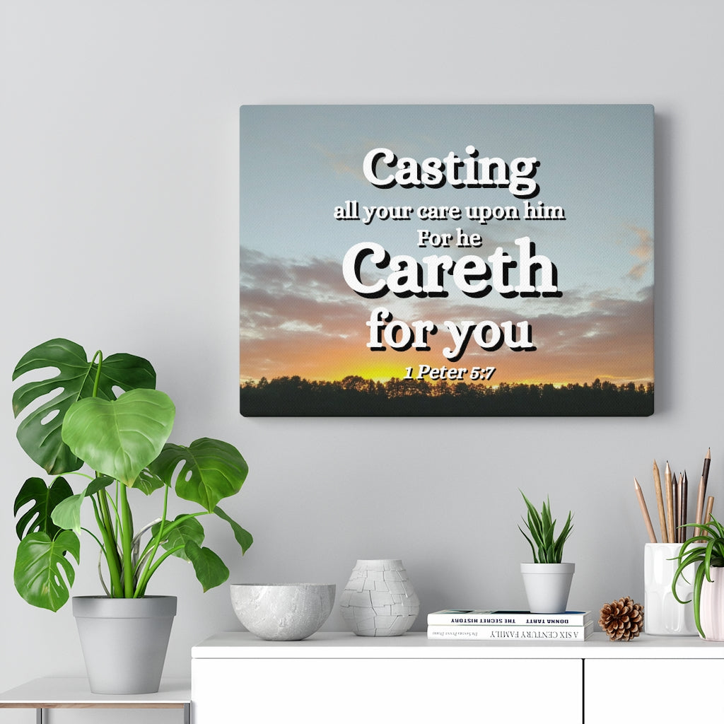 CAreth For You 1 Peter 5:7 Bible Verse Canvas Christian Wall Art Ready to Hang Unframed-Express Your Love Gifts