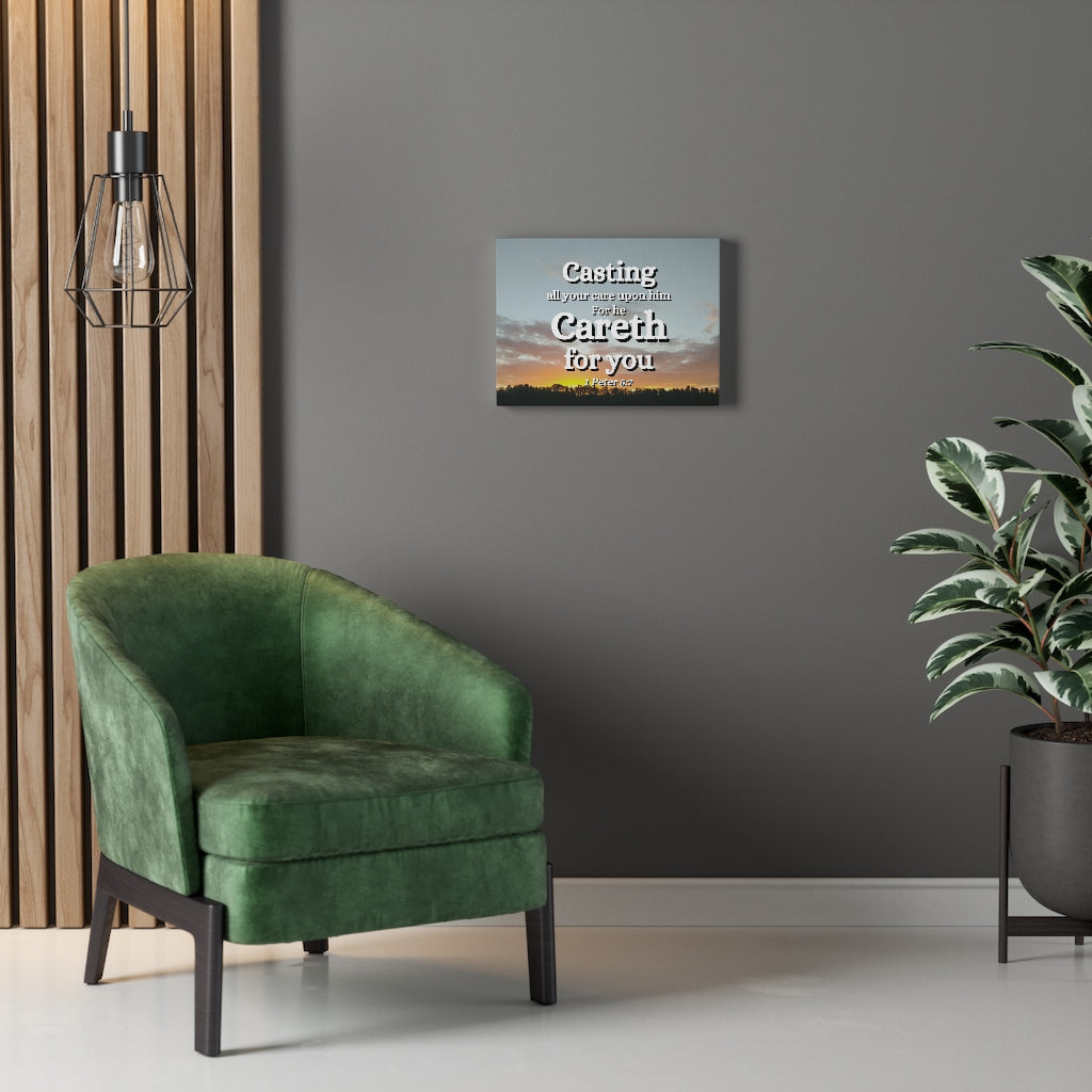 CAreth For You 1 Peter 5:7 Bible Verse Canvas Christian Wall Art Ready to Hang Unframed-Express Your Love Gifts