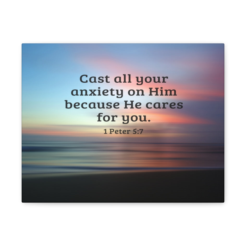 Cast All Your Anxiety On Him 1 Peter 5:7 Bible Verse Canvas Christian Wall Art Ready to Hang Unframed-Express Your Love Gifts